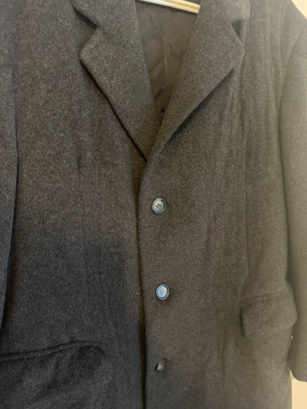Vintage Charcoal Gray Wool Blend Topcoat Overcoat Men's L Made in Yugoslavia